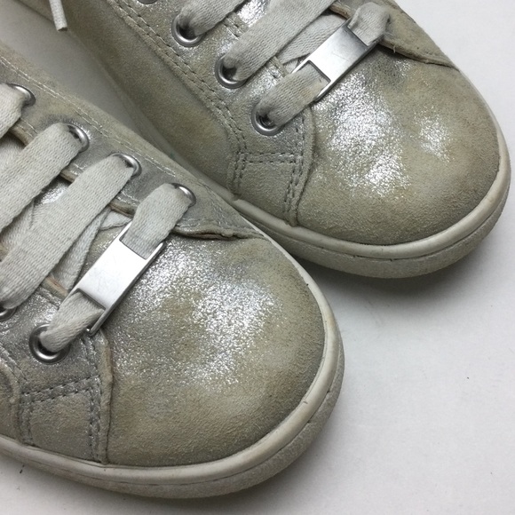 Ugg Milo Stardust Silver Metallic Suede Lace-Up Trainer Sneakers Size 9 - Picture 8 of 11
